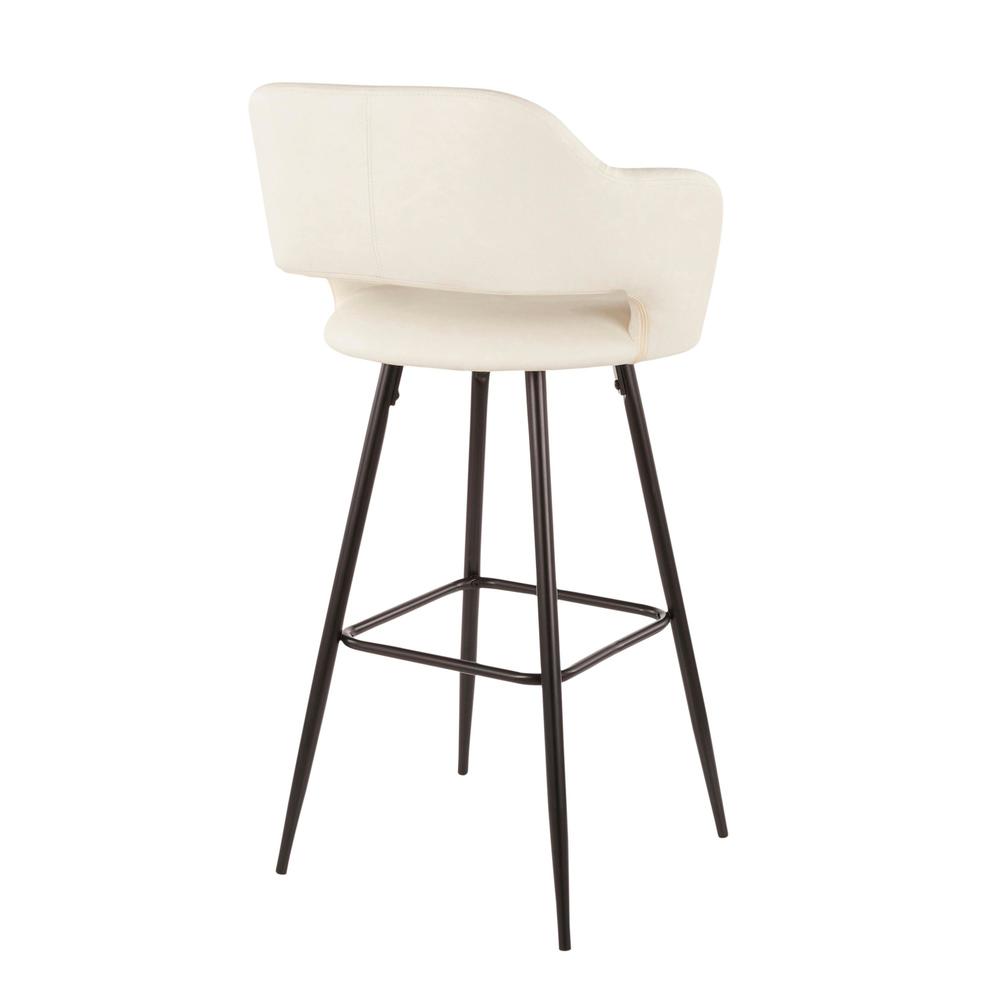 Margarite Contemporary Barstool in Black Metal and Cream Faux Leather - Set of 2. Picture 4