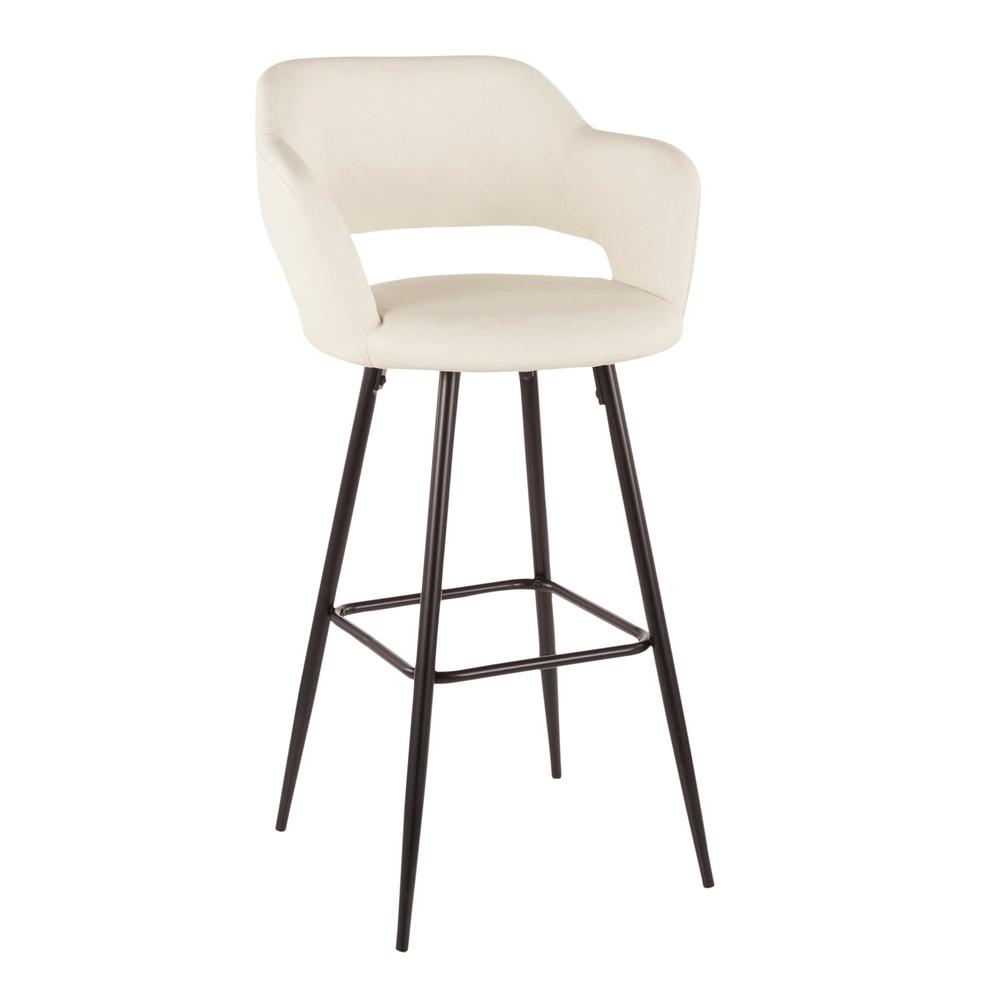 Margarite Contemporary Barstool in Black Metal and Cream Faux Leather - Set of 2. Picture 2