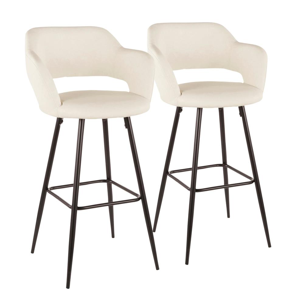 Margarite Contemporary Barstool in Black Metal and Cream Faux Leather - Set of 2. Picture 1