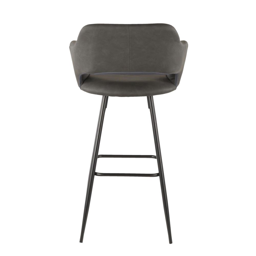 Margarite Contemporary Barstool in Black Metal and Grey Faux Leather - Set of 2. Picture 4