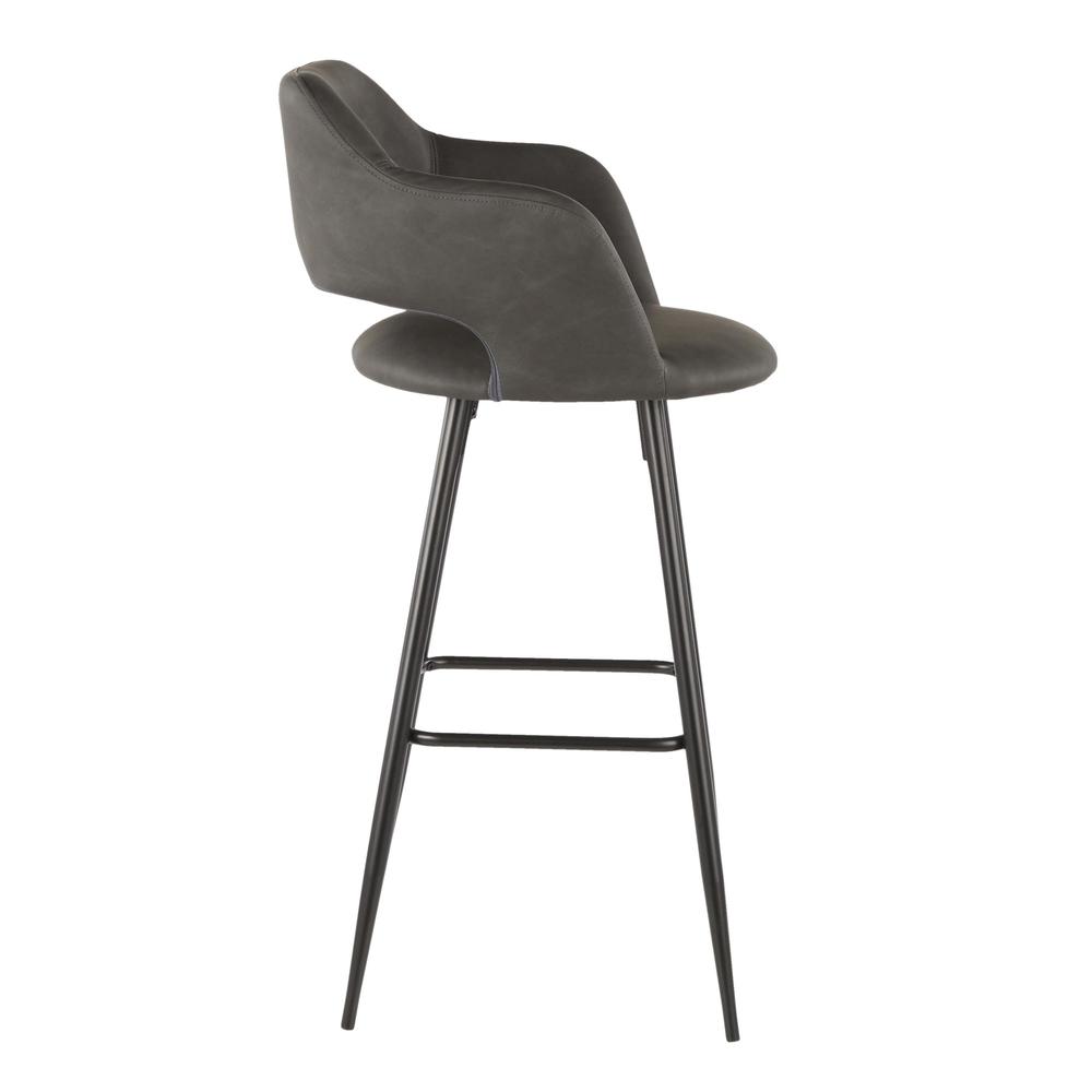 Margarite Contemporary Barstool in Black Metal and Grey Faux Leather - Set of 2. Picture 3