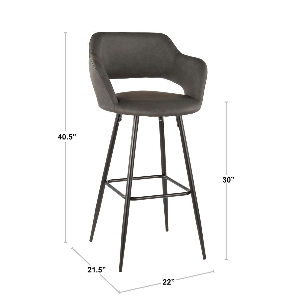 Margarite Contemporary Barstool in Black Metal and Grey Faux Leather - Set of 2. Picture 7