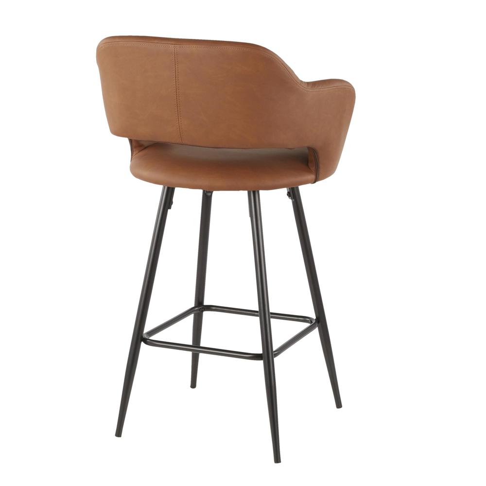Margarite Contemporary Counter Stool in Black Metal and Brown Faux Leather - Set of 2. Picture 4