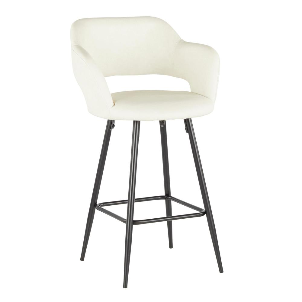 Margarite Contemporary Counter Stool in Black Metal and Cream Faux Leather - Set of 2. Picture 2