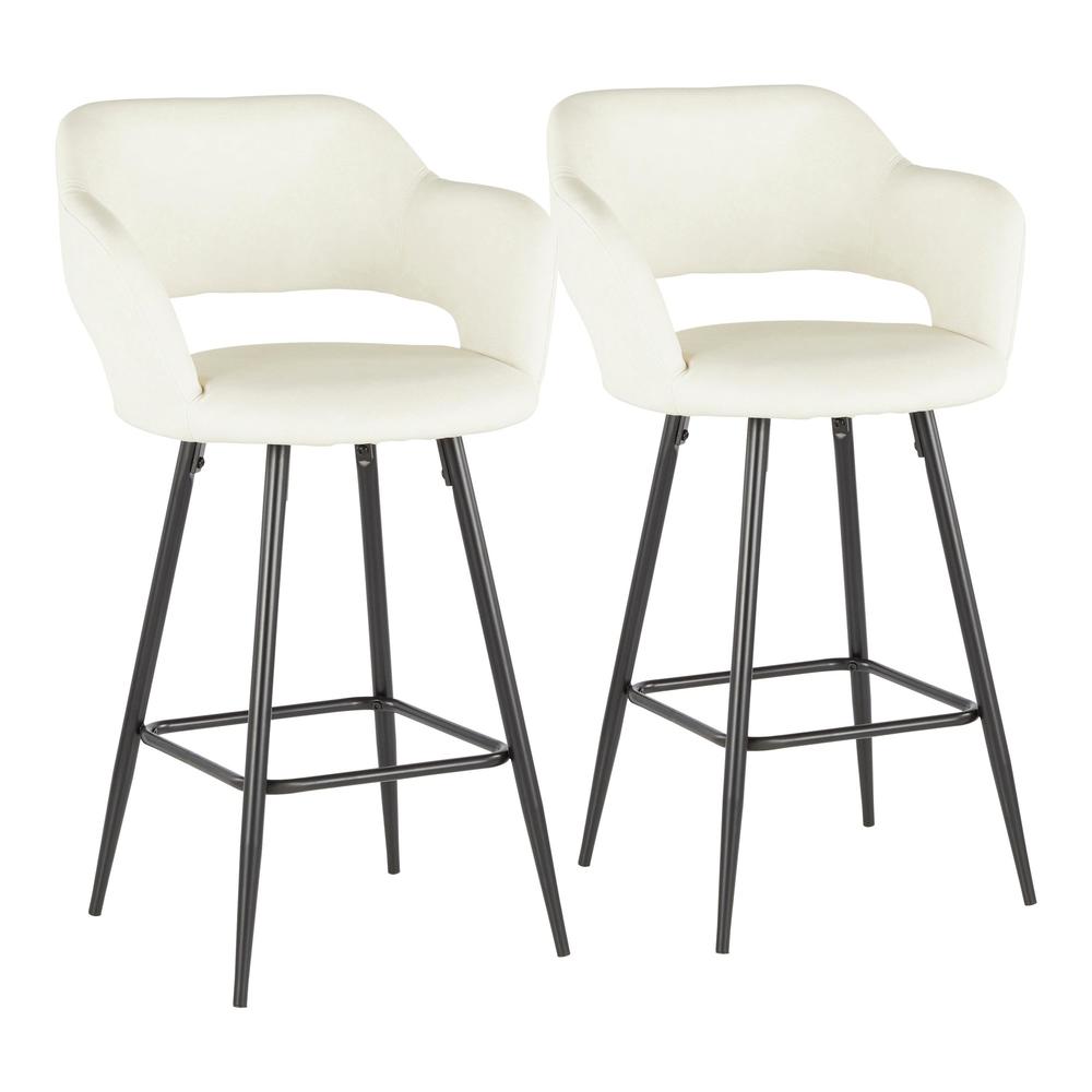 Margarite Contemporary Counter Stool in Black Metal and Cream Faux Leather - Set of 2. Picture 1
