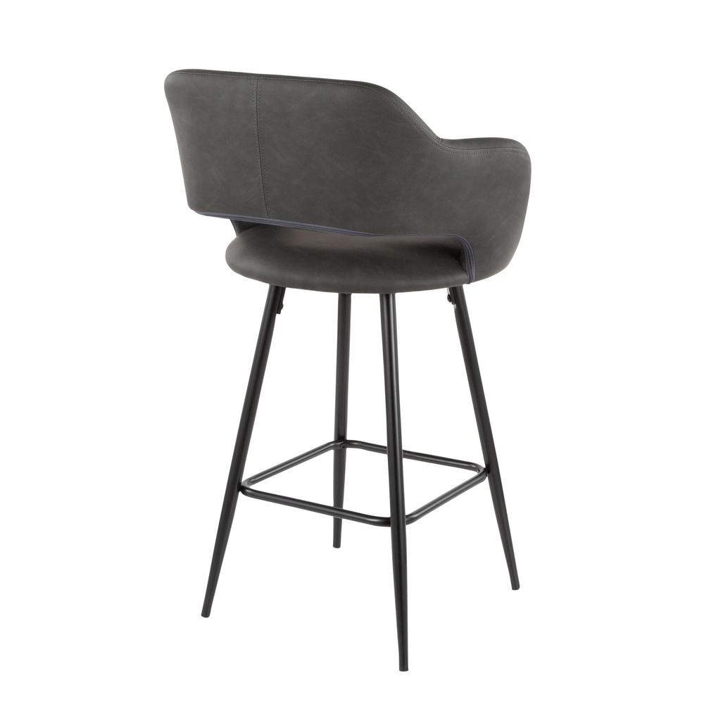 Margarite Contemporary Counter Stool in Black Metal and Grey Faux Leather - Set of 2. Picture 4
