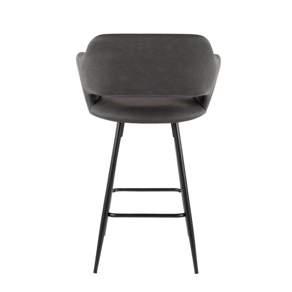 Margarite Contemporary Counter Stool in Black Metal and Grey Faux Leather - Set of 2. Picture 5