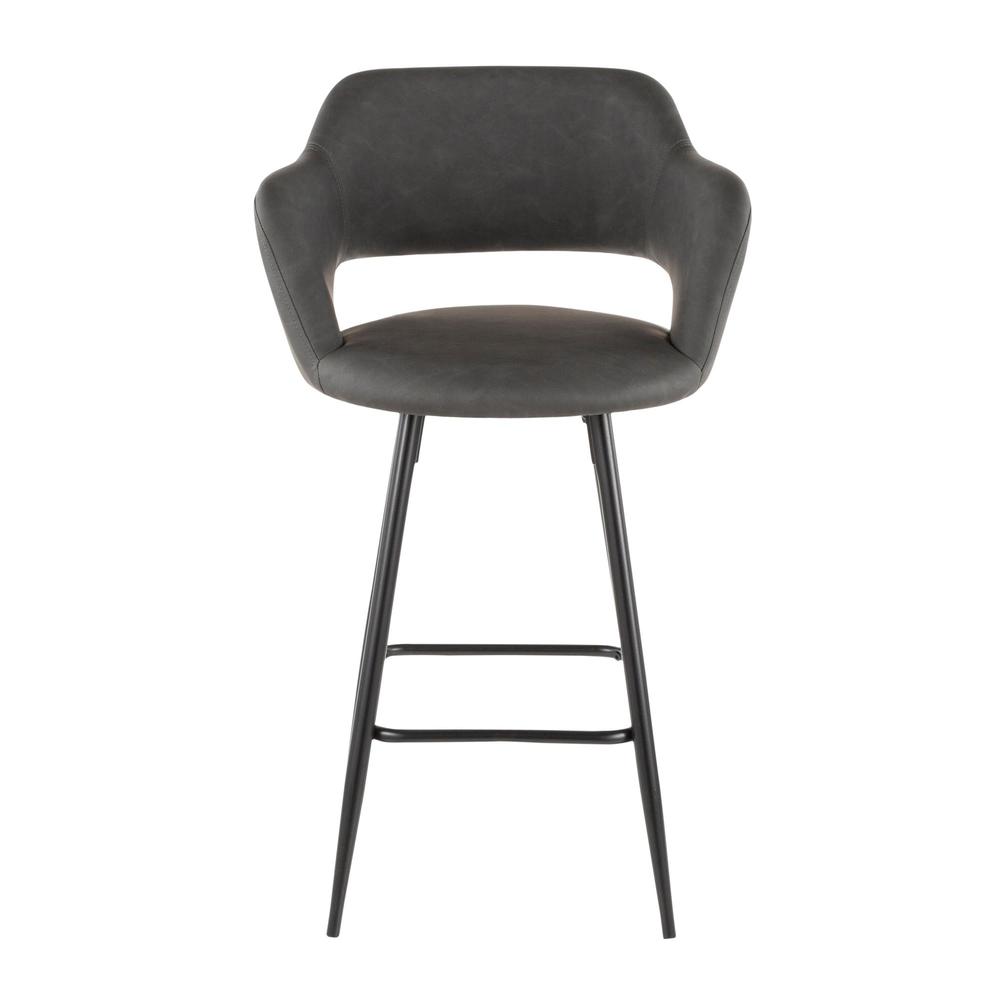 Margarite Contemporary Counter Stool in Black Metal and Grey Faux Leather - Set of 2. Picture 6