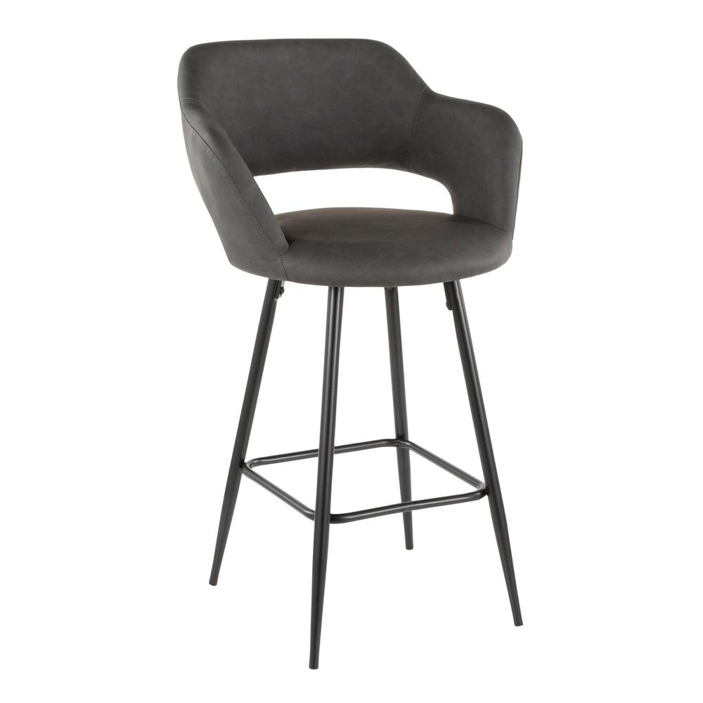 Margarite Contemporary Counter Stool in Black Metal and Grey Faux Leather - Set of 2. Picture 2