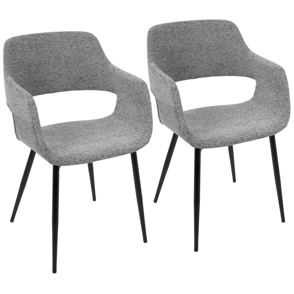 Margarite Mid-Century Modern Dining/Accent Chair in Black with Grey Fabric - Set of 2. Picture 1