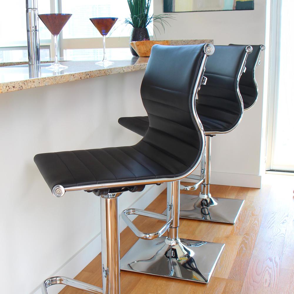 Masters Contemporary Adjustable Barstool with Swivel in Black Faux Leather. Picture 10