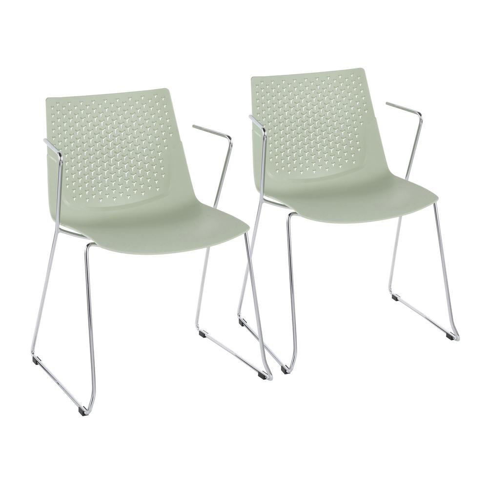 Matcha Contemporary Chair in Chrome and Green - Set of 2. Picture 1
