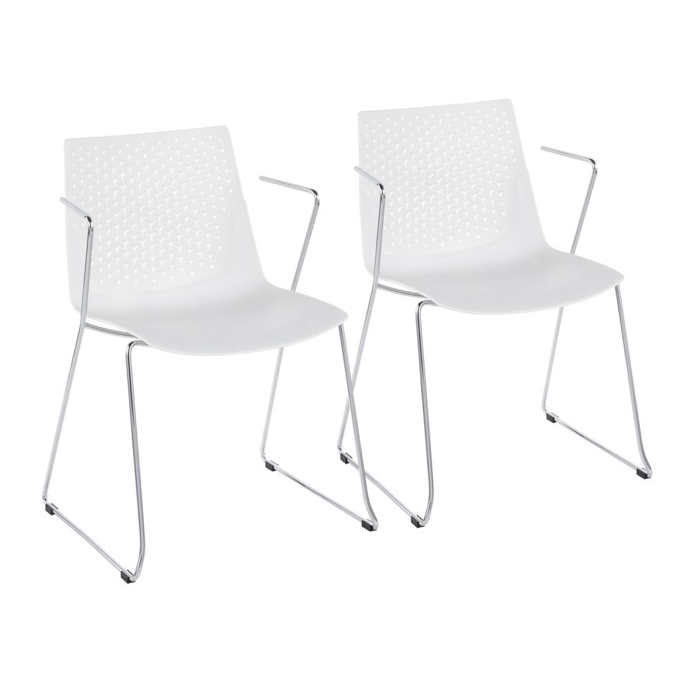 Matcha Contemporary Chair in Chrome and White - Set of 2. Picture 1