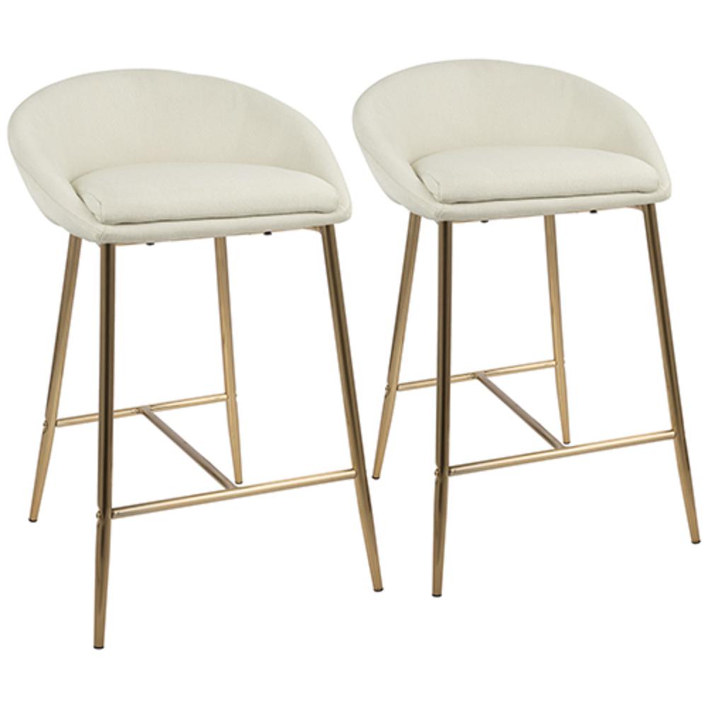 Matisse Glam 26" Counter Stool with Gold Frame and Cream Fabric - Set of 2. Picture 1