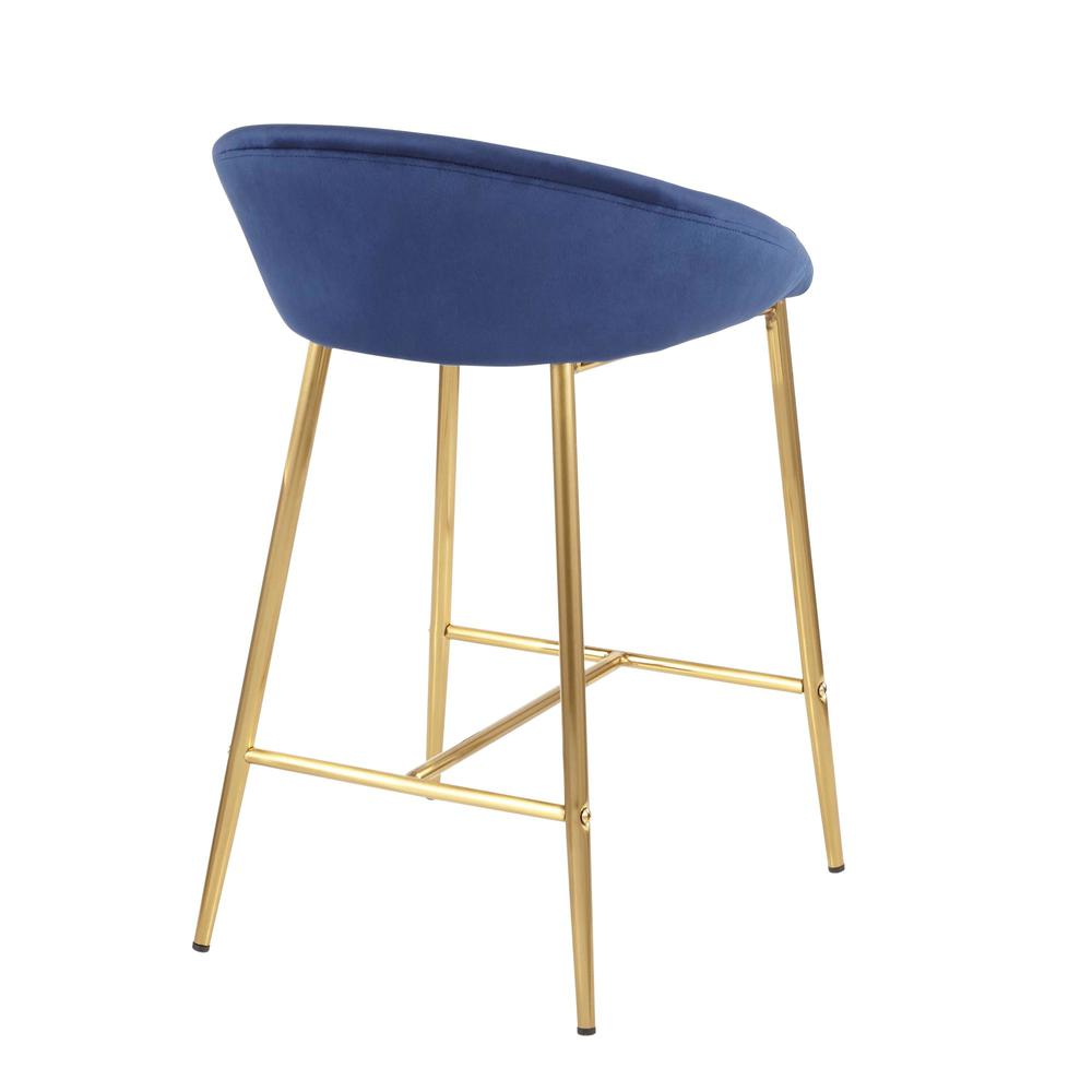 Matisse Glam 26" Counter Stool with Gold Metal and Blue Velvet - Set of 2. Picture 4