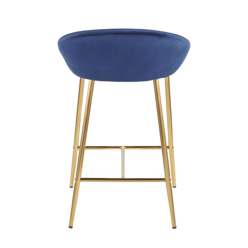 Matisse Glam 26" Counter Stool with Gold Metal and Blue Velvet - Set of 2. Picture 5