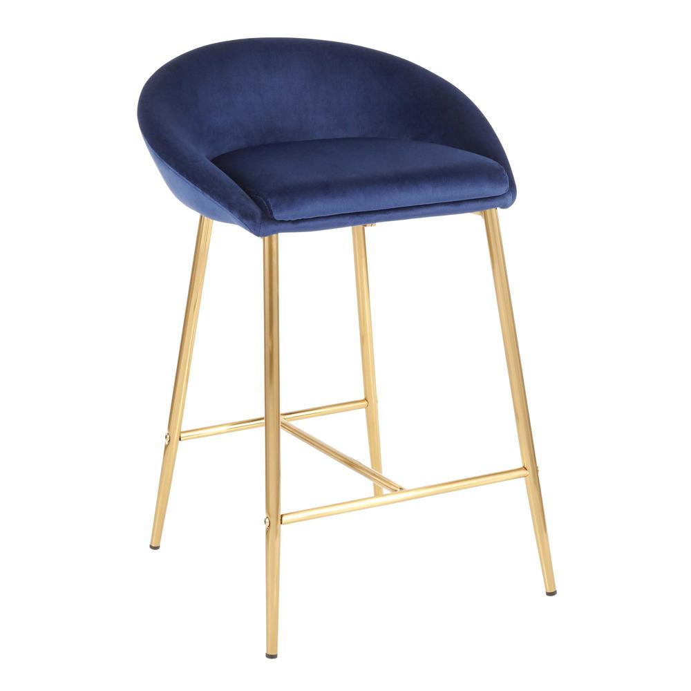 Matisse Glam 26" Counter Stool with Gold Metal and Blue Velvet - Set of 2. Picture 2