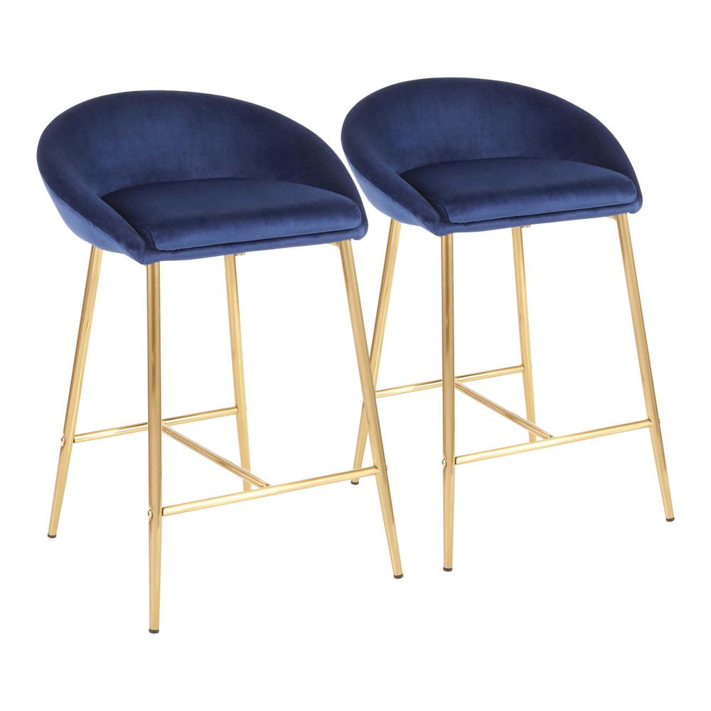 Matisse Glam 26" Counter Stool with Gold Metal and Blue Velvet - Set of 2. Picture 1