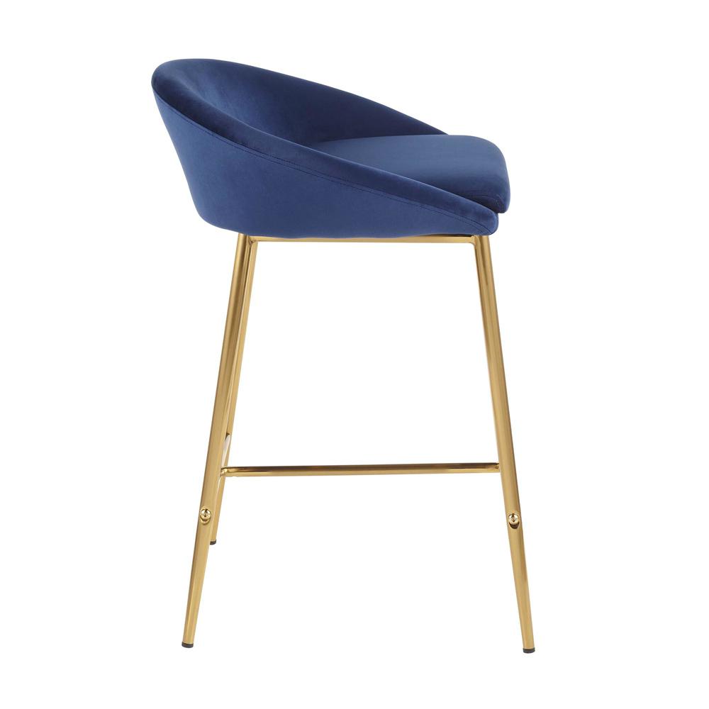 Matisse Glam 26" Counter Stool with Gold Metal and Blue Velvet - Set of 2. Picture 3