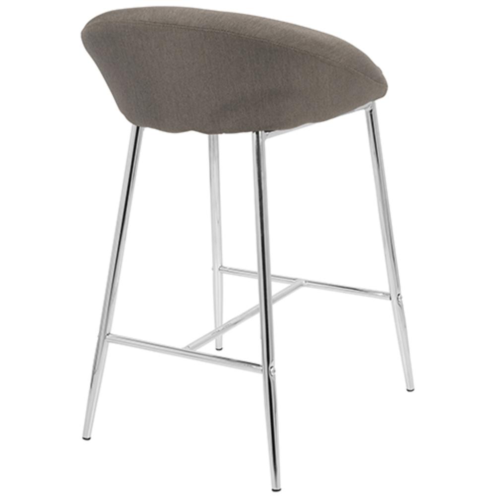 Matisse Glam 26" Counter Stool with Chrome  Frame and Grey Fabric - Set of 2. Picture 4