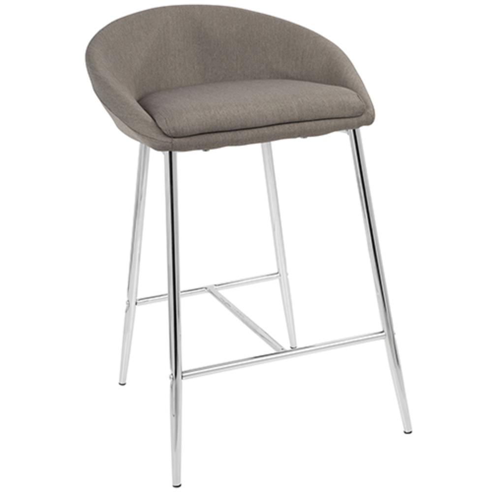 Matisse Glam 26" Counter Stool with Chrome  Frame and Grey Fabric - Set of 2. Picture 2