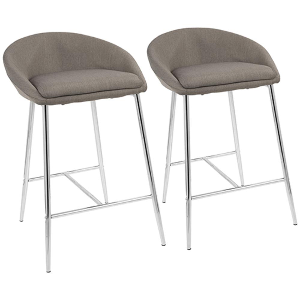 Matisse Glam 26" Counter Stool with Chrome  Frame and Grey Fabric - Set of 2. Picture 1