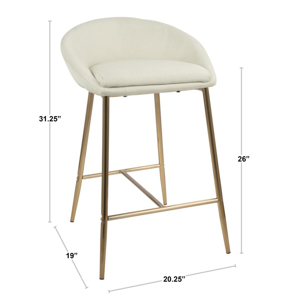 Matisse Glam 26" Counter Stool with Gold Frame and Cream Fabric - Set of 2. Picture 8