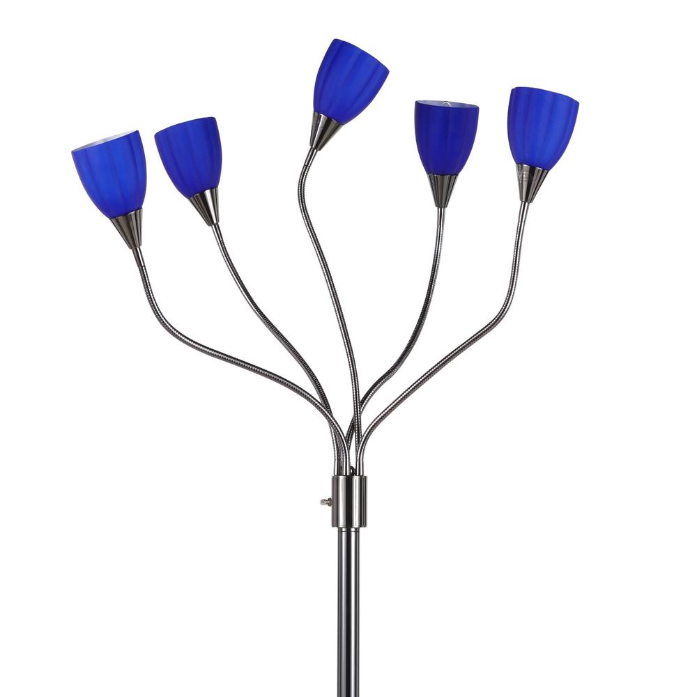 Medusa Contemporary Floor Lamp with Black Chrome Base and Blue Glass Sconces. Picture 3