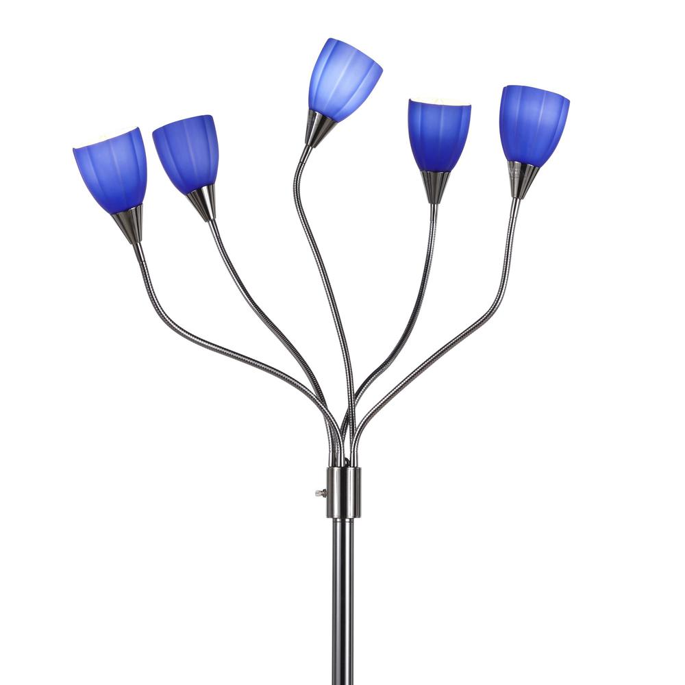 Medusa Contemporary Floor Lamp with Black Chrome Base and Blue Glass Sconces. Picture 4