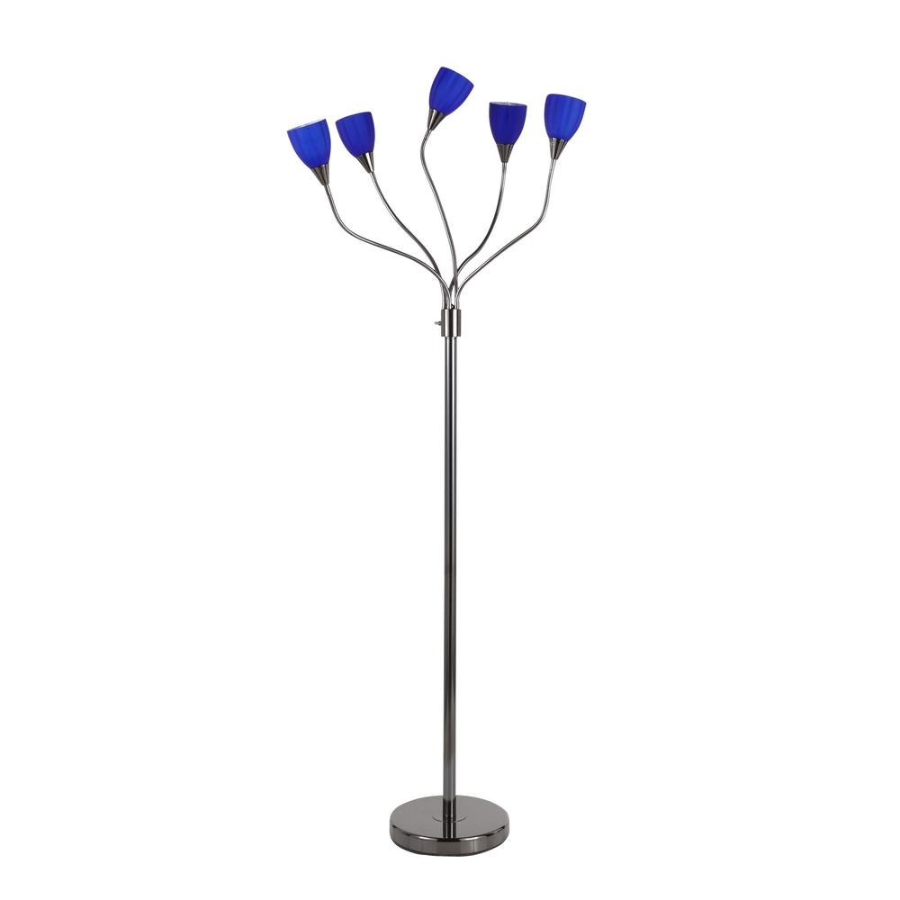 Medusa Contemporary Floor Lamp with Black Chrome Base and Blue Glass Sconces. Picture 1