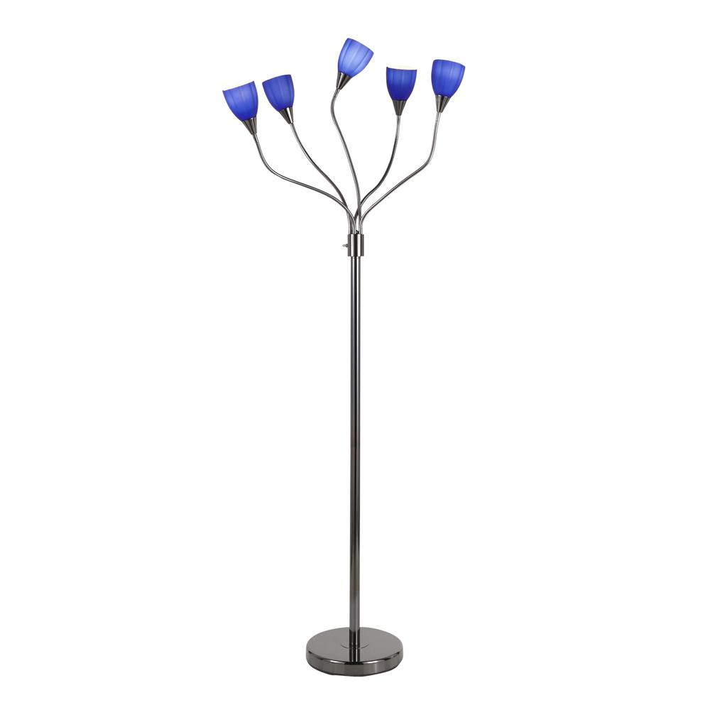 Medusa Contemporary Floor Lamp with Black Chrome Base and Blue Glass Sconces. Picture 2