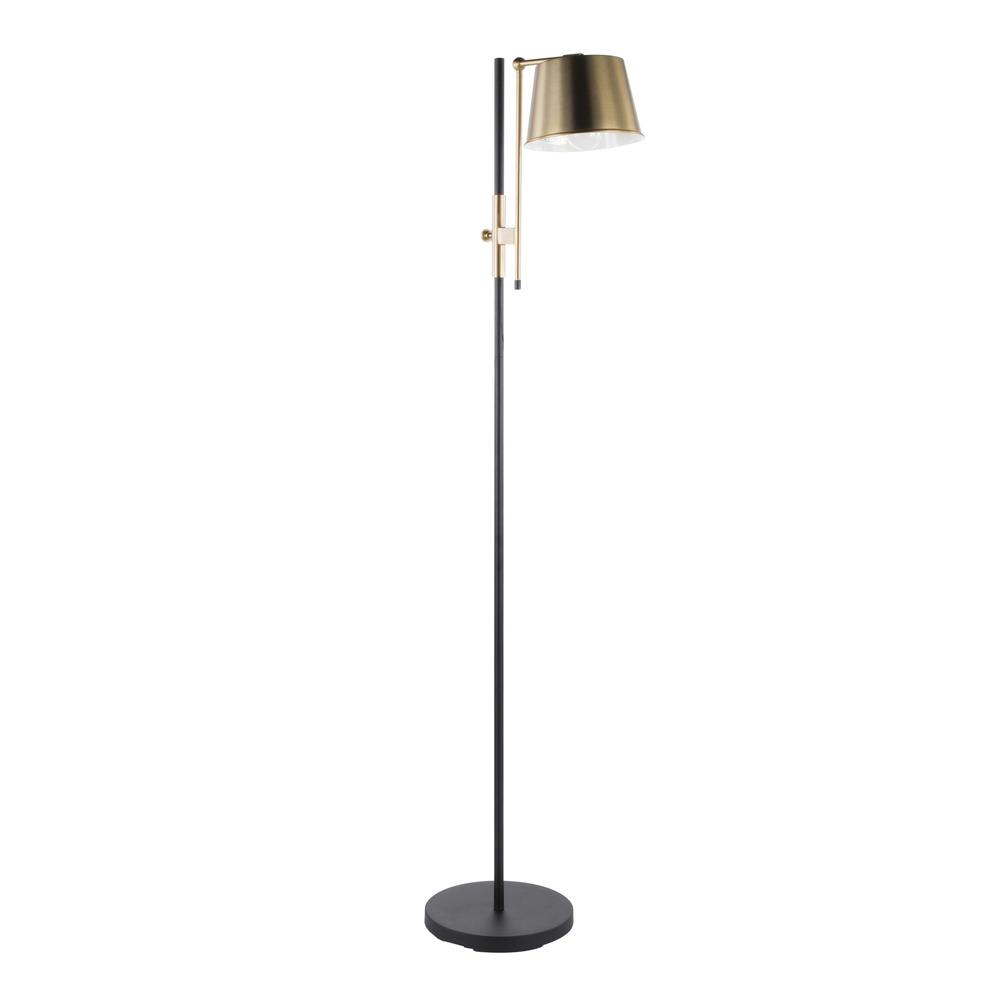 Metric Industrial Floor Lamp in Black and Antique Brass. Picture 1