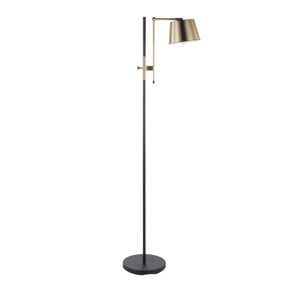 Metric Industrial Floor Lamp in Black and Antique Brass. Picture 3