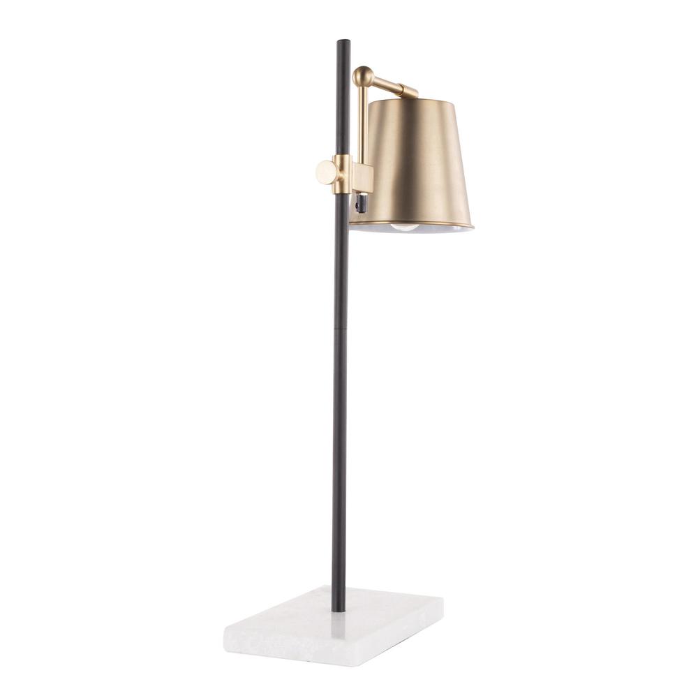 Metric Industrial Table Lamp in White Marble and Antique Brass. Picture 4