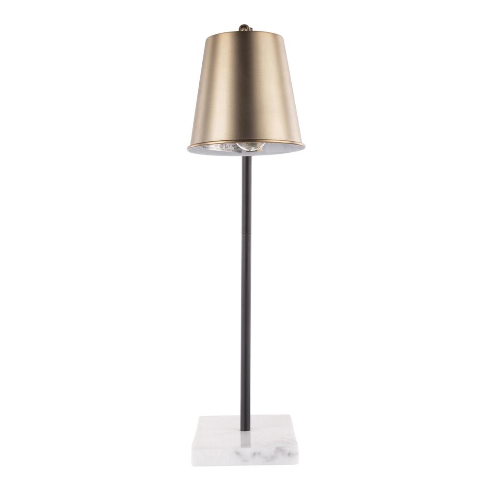 White Marble, Black Metal, Antique Brass Metric Table Lamp. Picture 6
