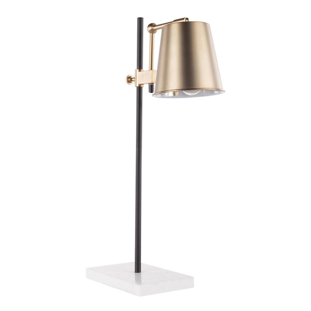 Metric Industrial Table Lamp in White Marble and Antique Brass. Picture 1