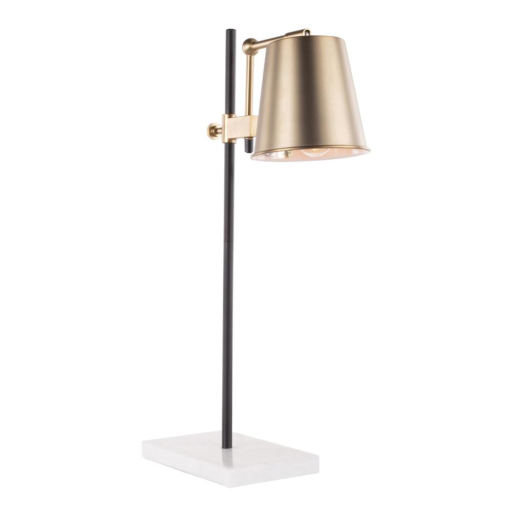 Metric Industrial Table Lamp in White Marble and Antique Brass. Picture 2