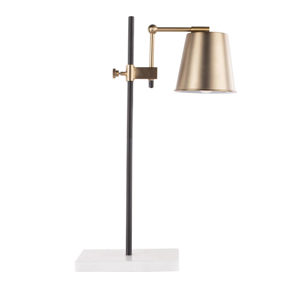 Metric Industrial Table Lamp in White Marble and Antique Brass. Picture 3