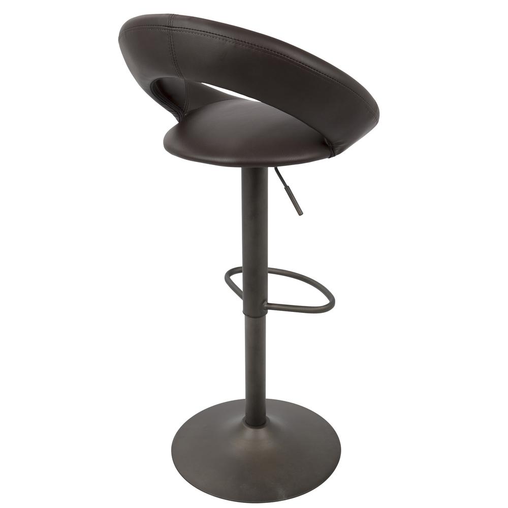 Metro Contemporary Adjustable Barstool in Antique with Brown Faux Leather - Set of 2. Picture 4