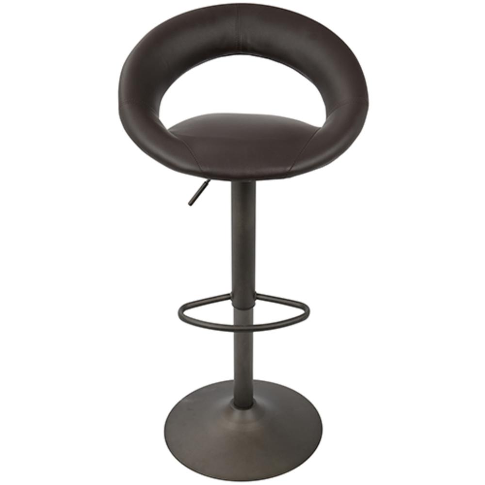 Metro Contemporary Adjustable Barstool in Antique with Brown Faux Leather - Set of 2. Picture 6