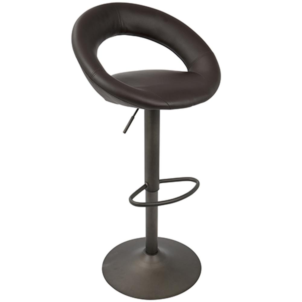 Metro Contemporary Adjustable Barstool in Antique with Brown Faux Leather - Set of 2. Picture 2