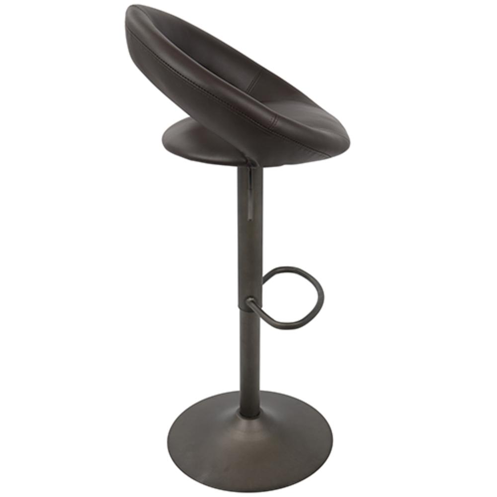 Metro Contemporary Adjustable Barstool in Antique with Brown Faux Leather - Set of 2. Picture 3