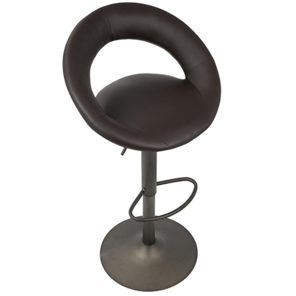 Metro Contemporary Adjustable Barstool in Antique with Brown Faux Leather - Set of 2. Picture 7