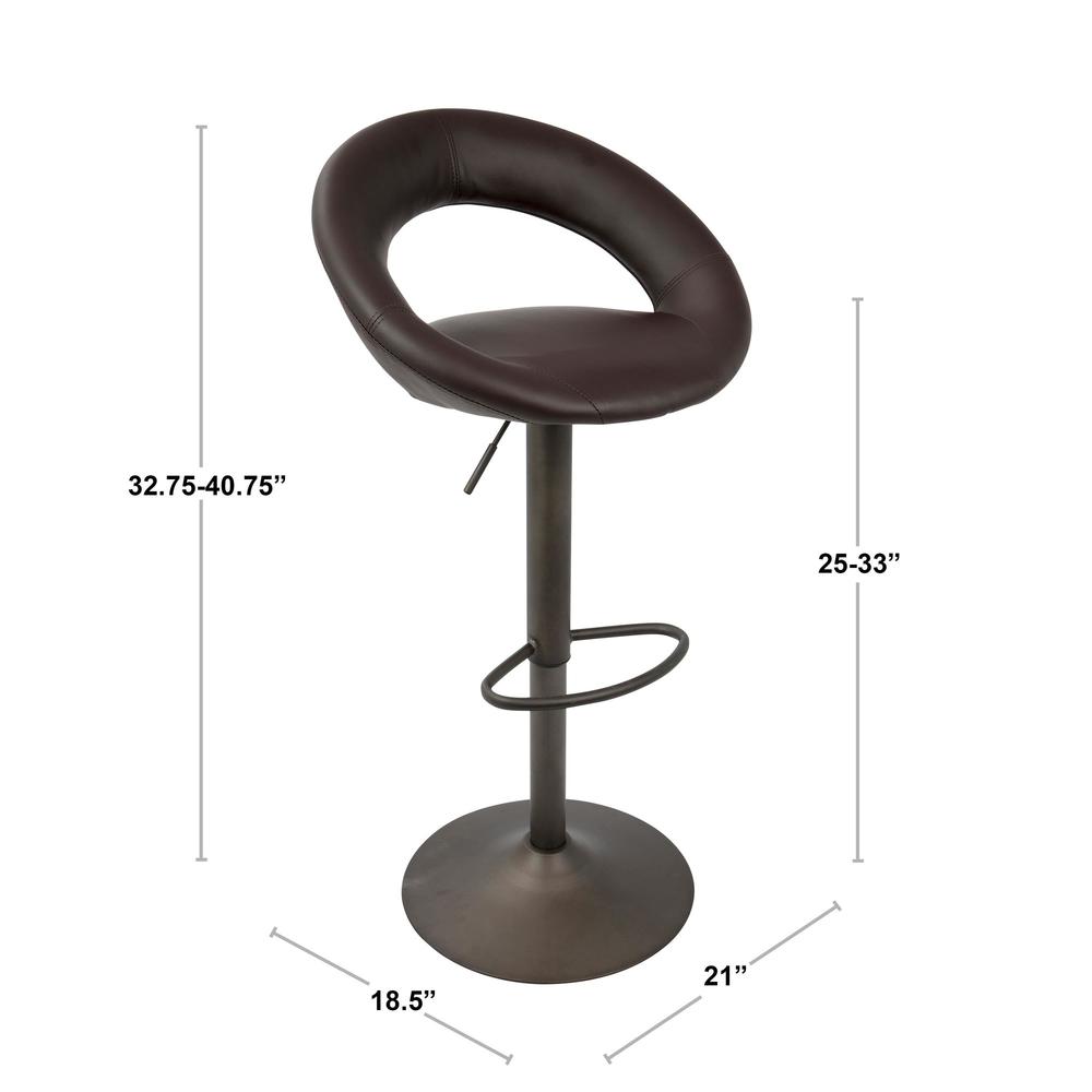 Metro Contemporary Adjustable Barstool in Antique with Brown Faux Leather - Set of 2. Picture 10