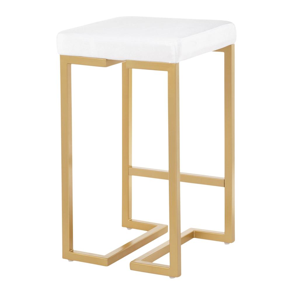 Midas 26" Contemporary-glam Counter Stool in Gold with White Velvet Cushion - Set of 2. Picture 4