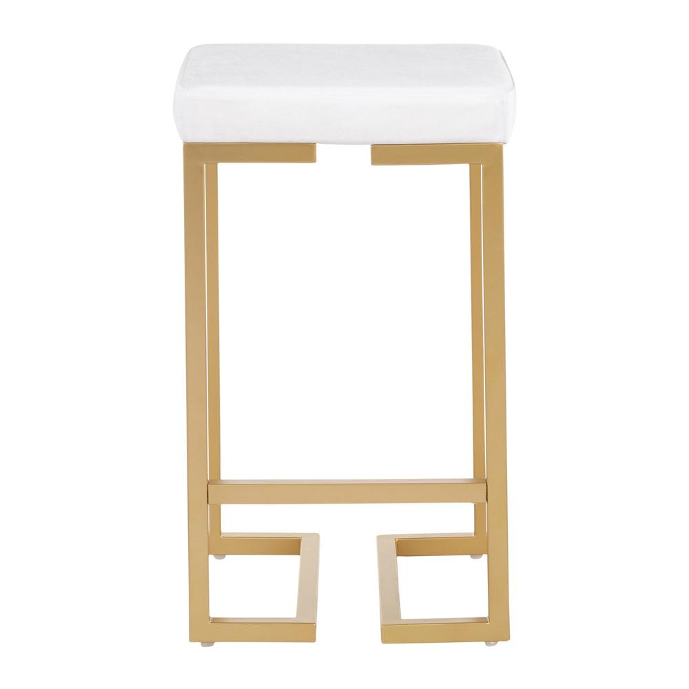 Midas 26" Contemporary-glam Counter Stool in Gold with White Velvet Cushion - Set of 2. Picture 6