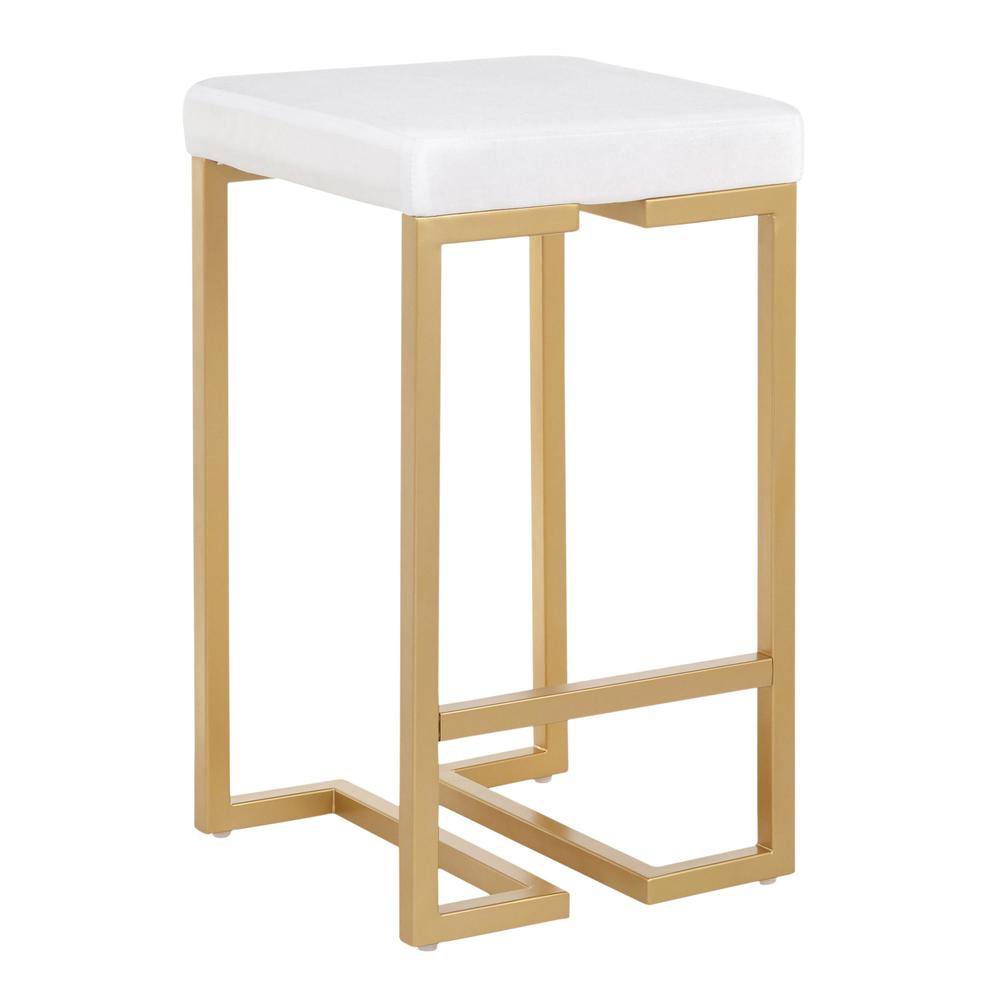 Midas 26" Contemporary-glam Counter Stool in Gold with White Velvet Cushion - Set of 2. Picture 2