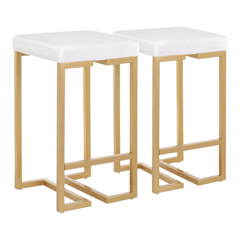 Midas 26" Contemporary-glam Counter Stool in Gold with White Velvet Cushion - Set of 2. Picture 1