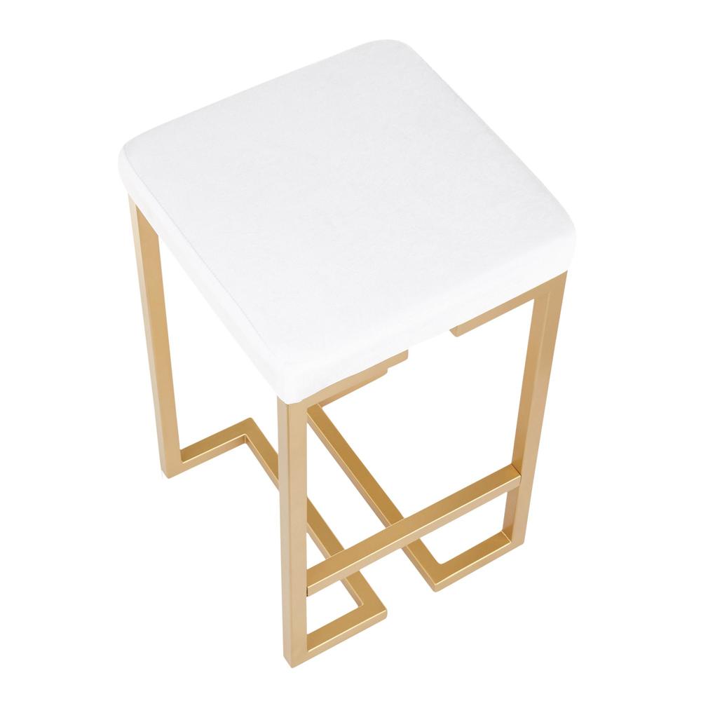 Midas 26" Contemporary-glam Counter Stool in Gold with White Velvet Cushion - Set of 2. Picture 7