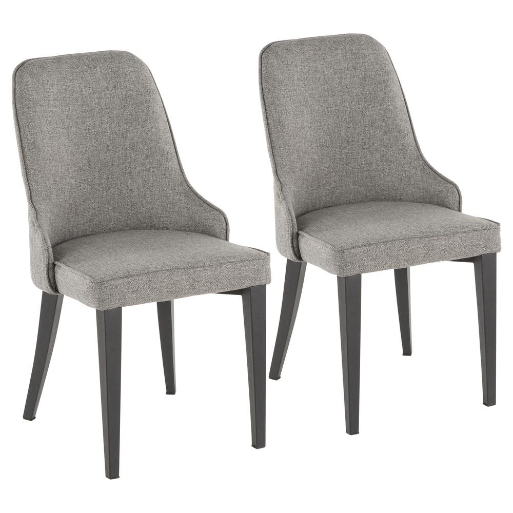Nueva Contemporary Accent/Dining Chair in Black Metal and Grey Fabric - Set of 2. Picture 1